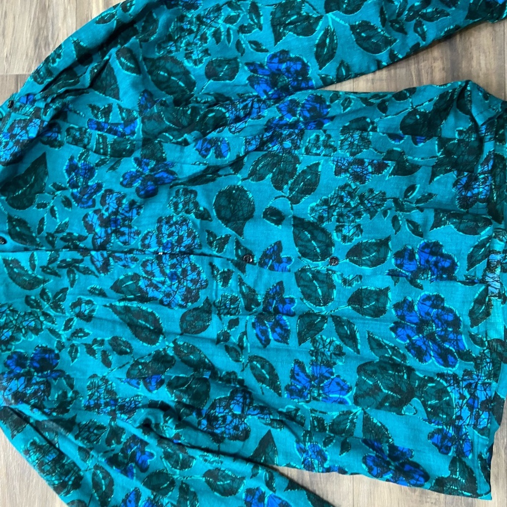 💗Vintage Floral Teal and Blue Blouse - Picture 3 of 4